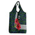 Sierra Leone Grocery Bag with Red Hibiscus Floral Design and Tribal Swirl Pattern