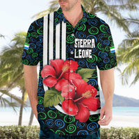 Sierra Leone Hawaiian Shirt with Red Hibiscus Floral Design and Tribal Swirl Pattern