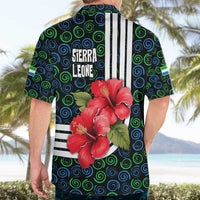 Sierra Leone Hawaiian Shirt with Red Hibiscus Floral Design and Tribal Swirl Pattern