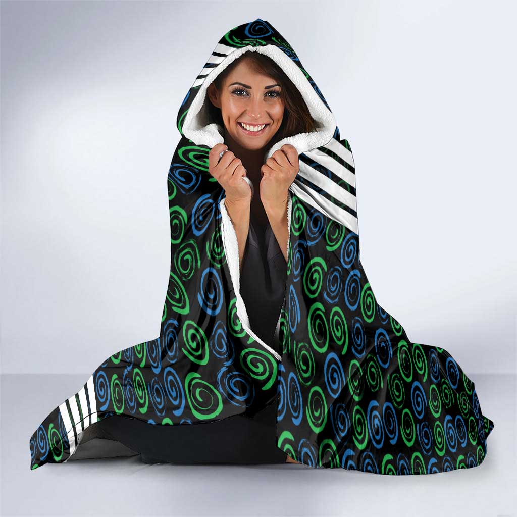 Sierra Leone Hooded Blanket with Red Hibiscus Floral Design and Tribal Swirl Pattern