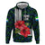 Sierra Leone Hoodie with Red Hibiscus Floral Design and Tribal Swirl Pattern