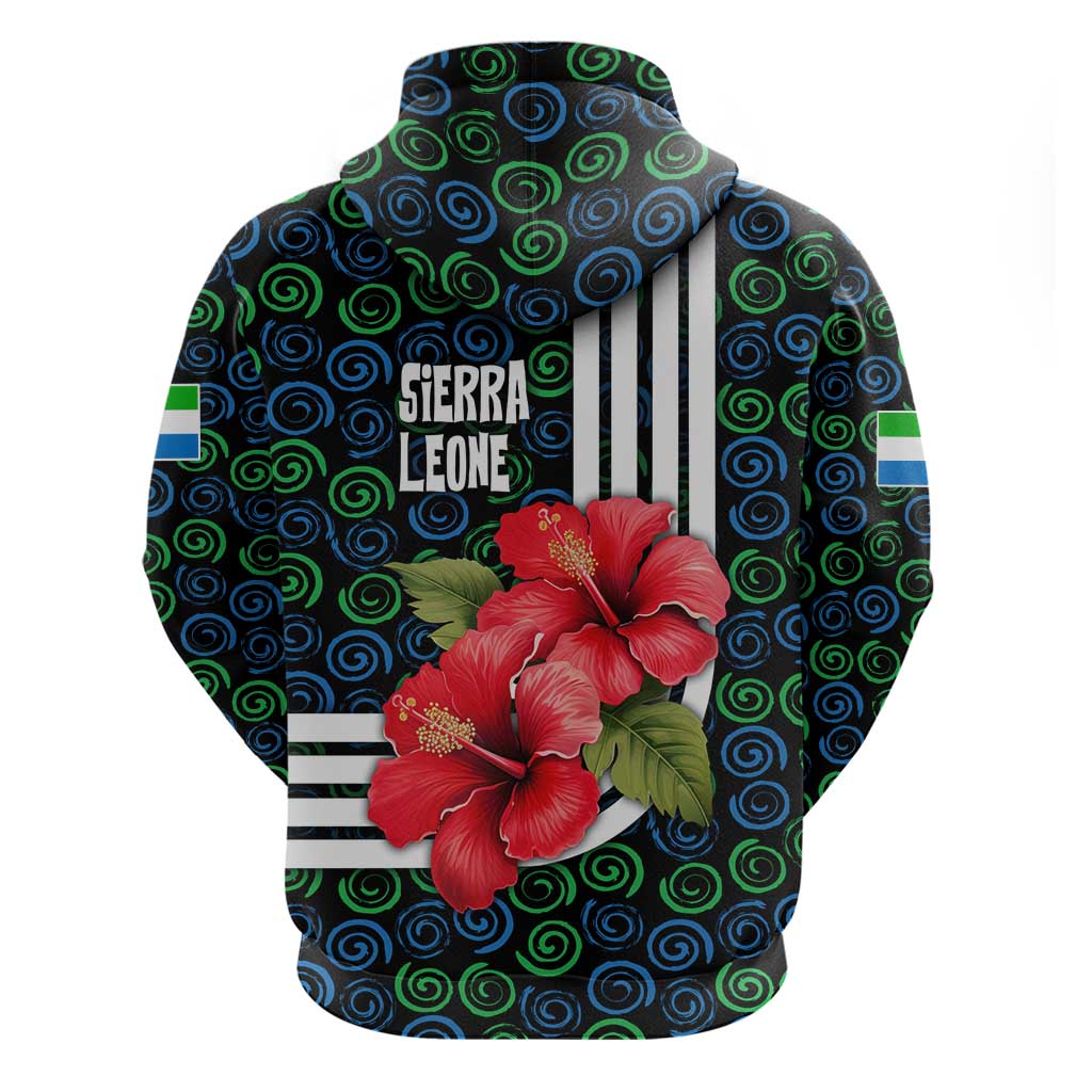Sierra Leone Hoodie with Red Hibiscus Floral Design and Tribal Swirl Pattern