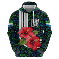 Sierra Leone Hoodie with Red Hibiscus Floral Design and Tribal Swirl Pattern