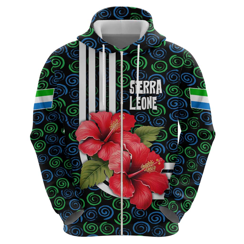 Sierra Leone Hoodie with Red Hibiscus Floral Design and Tribal Swirl Pattern