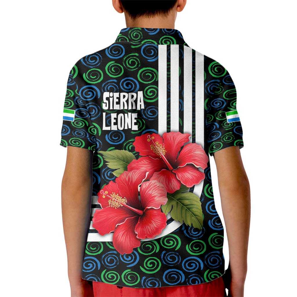 Sierra Leone Kid Polo Shirt with Red Hibiscus Floral Design and Tribal Swirl Pattern