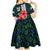 Sierra Leone Kid Short Sleeve Dress with Red Hibiscus Floral Design and Tribal Swirl Pattern