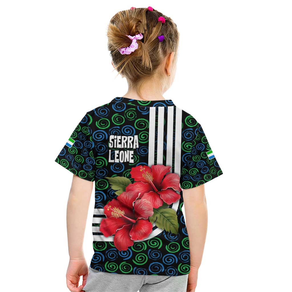 Sierra Leone Kid T Shirt with Red Hibiscus Floral Design and Tribal Swirl Pattern