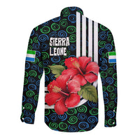 Sierra Leone Long Sleeve Button Shirt with Red Hibiscus Floral Design and Tribal Swirl Pattern