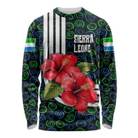Sierra Leone Long Sleeve Shirt with Red Hibiscus Floral Design and Tribal Swirl Pattern