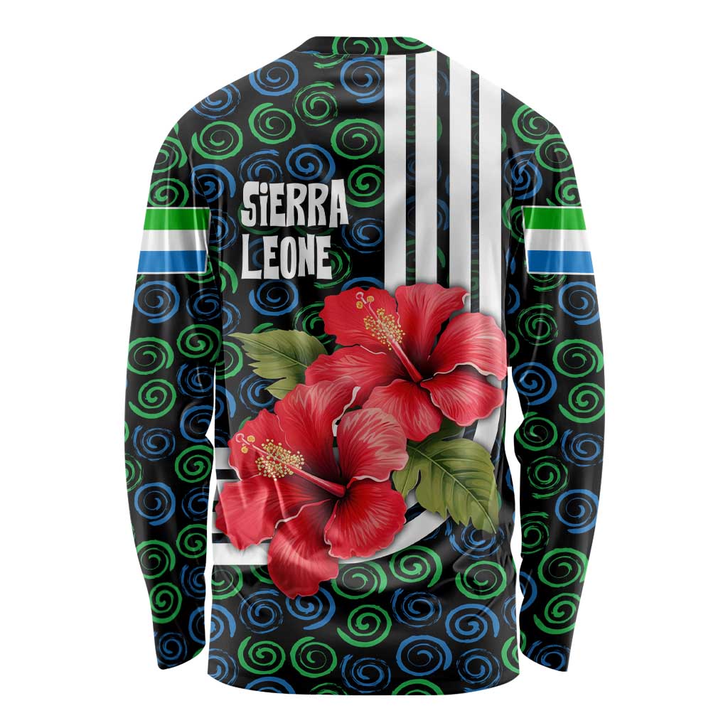 Sierra Leone Long Sleeve Shirt with Red Hibiscus Floral Design and Tribal Swirl Pattern