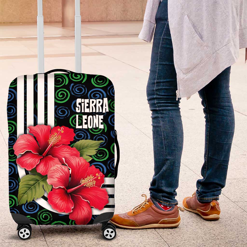 Sierra Leone Luggage Cover with Red Hibiscus Floral Design and Tribal Swirl Pattern