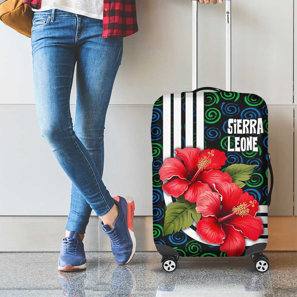Sierra Leone Luggage Cover with Red Hibiscus Floral Design and Tribal Swirl Pattern