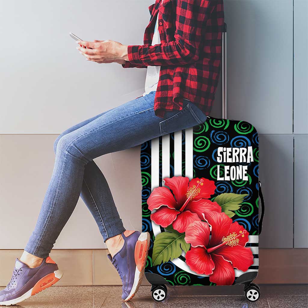 Sierra Leone Luggage Cover with Red Hibiscus Floral Design and Tribal Swirl Pattern