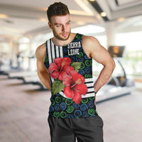 Sierra Leone Men Tank Top with Red Hibiscus Floral Design and Tribal Swirl Pattern
