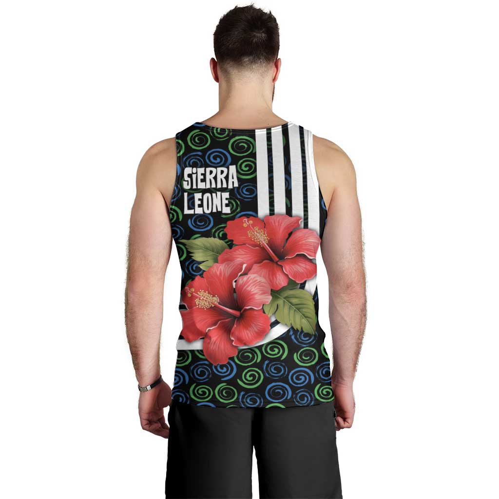 Sierra Leone Men Tank Top with Red Hibiscus Floral Design and Tribal Swirl Pattern