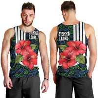 Sierra Leone Men Tank Top with Red Hibiscus Floral Design and Tribal Swirl Pattern