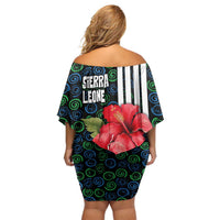 Sierra Leone Off Shoulder Short Dress with Red Hibiscus Floral Design and Tribal Swirl Pattern
