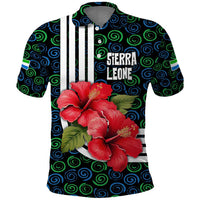 Sierra Leone Polo Shirt with Red Hibiscus Floral Design and Tribal Swirl Pattern