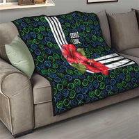 Sierra Leone Quilt with Red Hibiscus Floral Design and Tribal Swirl Pattern