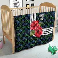 Sierra Leone Quilt with Red Hibiscus Floral Design and Tribal Swirl Pattern