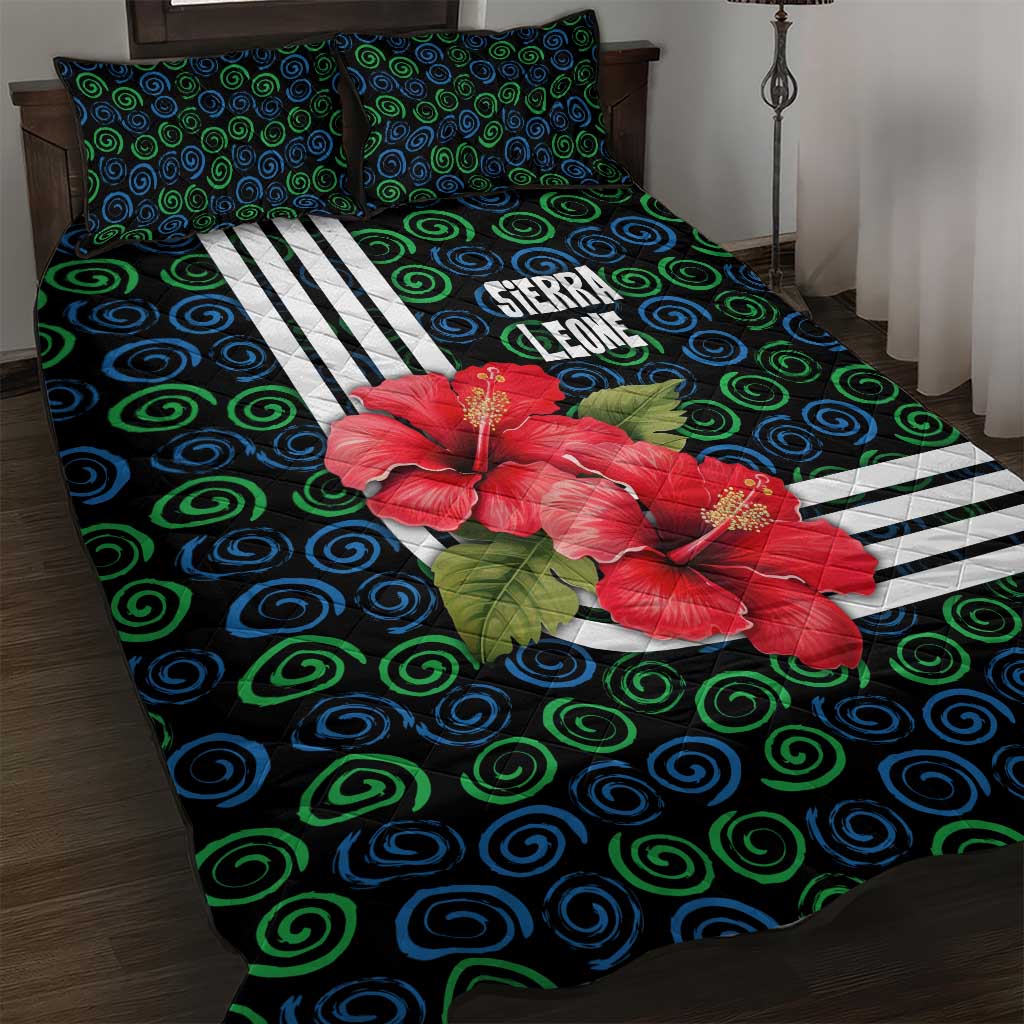 Sierra Leone Quilt Bed Set with Red Hibiscus Floral Design and Tribal Swirl Pattern
