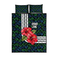 Sierra Leone Quilt Bed Set with Red Hibiscus Floral Design and Tribal Swirl Pattern