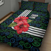 Sierra Leone Quilt Bed Set with Red Hibiscus Floral Design and Tribal Swirl Pattern