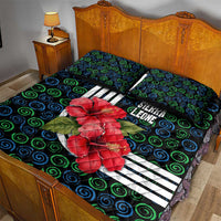 Sierra Leone Quilt Bed Set with Red Hibiscus Floral Design and Tribal Swirl Pattern