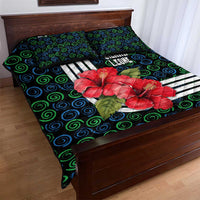 Sierra Leone Quilt Bed Set with Red Hibiscus Floral Design and Tribal Swirl Pattern