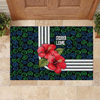 Sierra Leone Rubber Doormat with Red Hibiscus Floral Design and Tribal Swirl Pattern