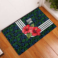 Sierra Leone Rubber Doormat with Red Hibiscus Floral Design and Tribal Swirl Pattern