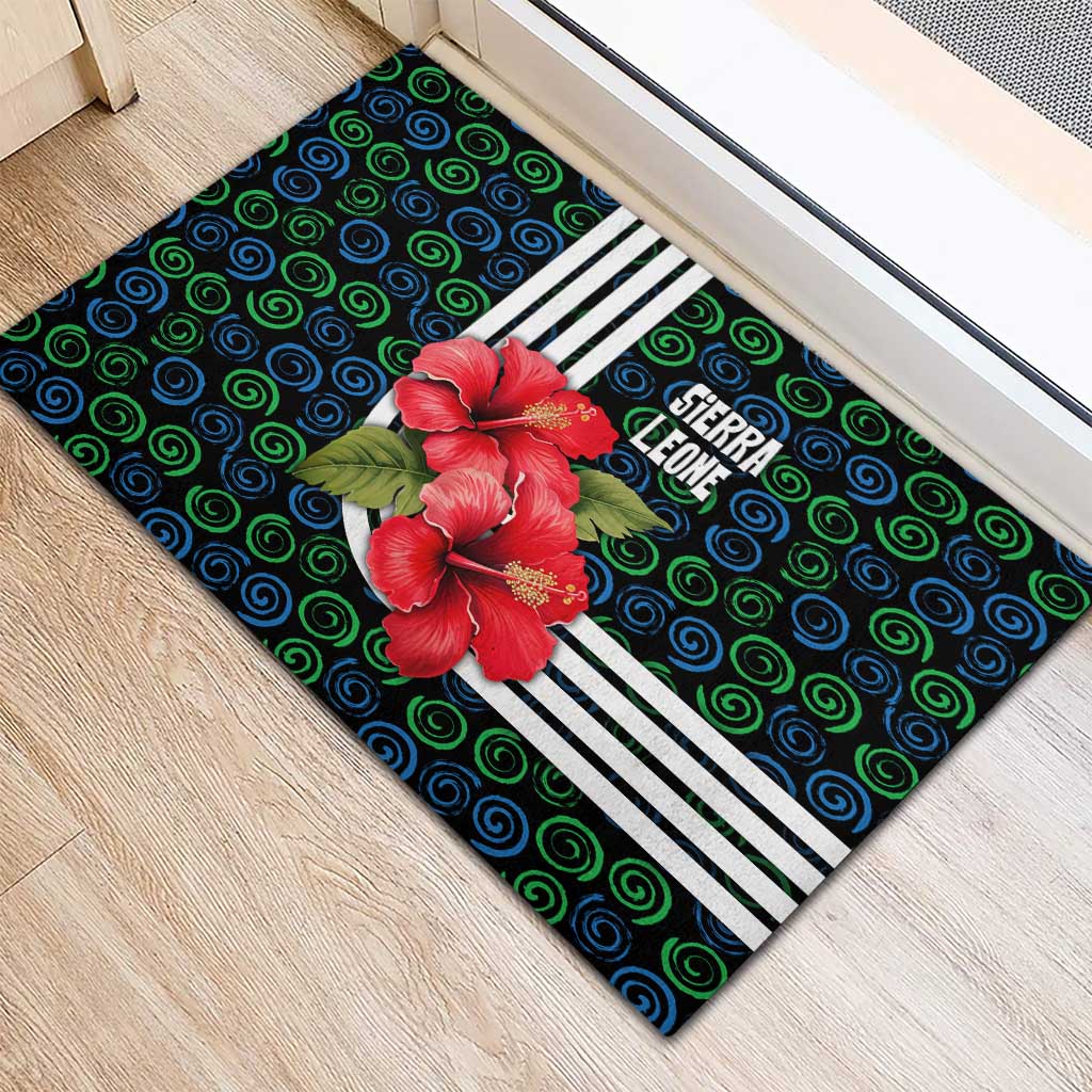 Sierra Leone Rubber Doormat with Red Hibiscus Floral Design and Tribal Swirl Pattern