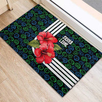 Sierra Leone Rubber Doormat with Red Hibiscus Floral Design and Tribal Swirl Pattern