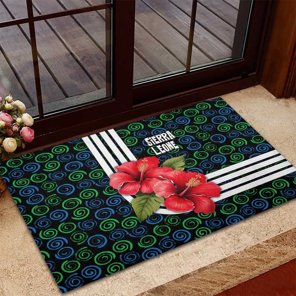 Sierra Leone Rubber Doormat with Red Hibiscus Floral Design and Tribal Swirl Pattern