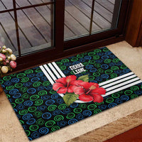 Sierra Leone Rubber Doormat with Red Hibiscus Floral Design and Tribal Swirl Pattern
