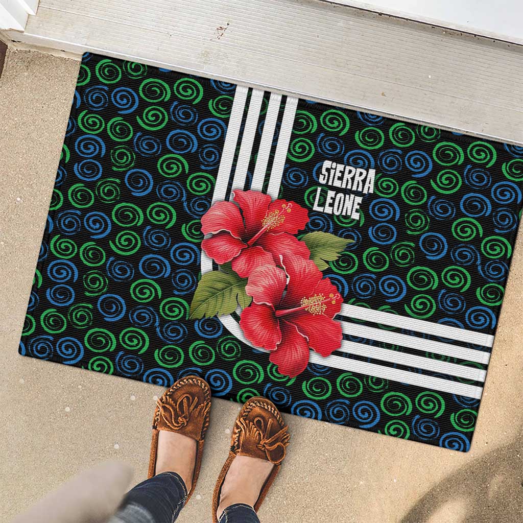 Sierra Leone Rubber Doormat with Red Hibiscus Floral Design and Tribal Swirl Pattern