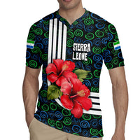 Sierra Leone Rugby Jersey with Red Hibiscus Floral Design and Tribal Swirl Pattern