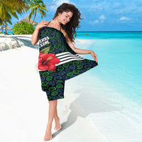 Sierra Leone Sarong with Red Hibiscus Floral Design and Tribal Swirl Pattern