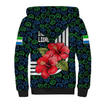 Sierra Leone Sherpa Hoodie with Red Hibiscus Floral Design and Tribal Swirl Pattern