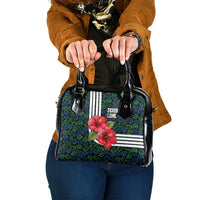 Sierra Leone Shoulder Handbag with Red Hibiscus Floral Design and Tribal Swirl Pattern