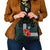 Sierra Leone Shoulder Handbag with Red Hibiscus Floral Design and Tribal Swirl Pattern