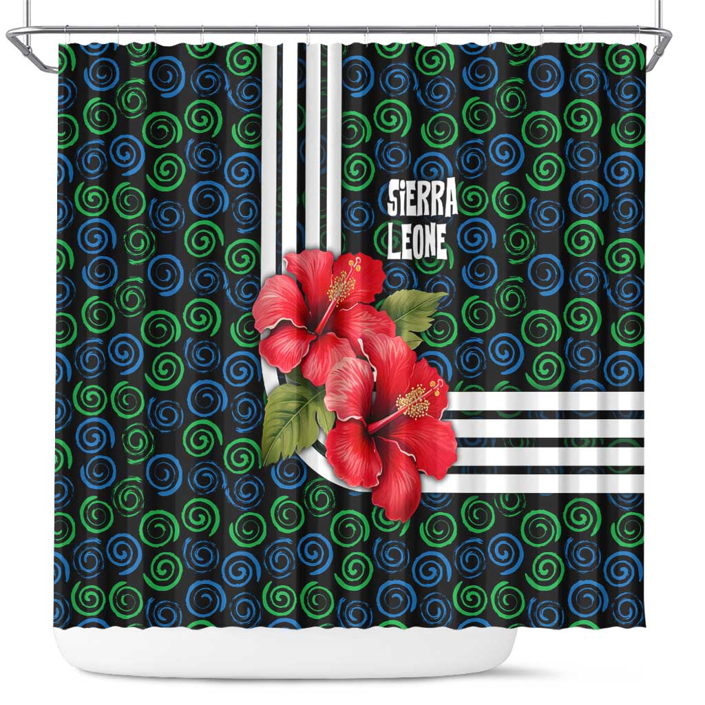 Sierra Leone Shower Curtain with Red Hibiscus Floral Design and Tribal Swirl Pattern