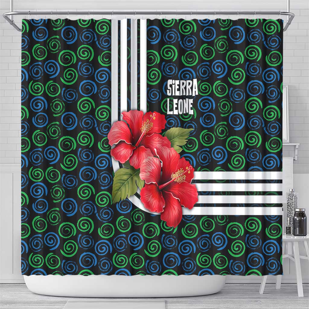 Sierra Leone Shower Curtain with Red Hibiscus Floral Design and Tribal Swirl Pattern