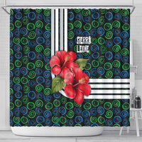 Sierra Leone Shower Curtain with Red Hibiscus Floral Design and Tribal Swirl Pattern