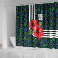 Sierra Leone Shower Curtain with Red Hibiscus Floral Design and Tribal Swirl Pattern