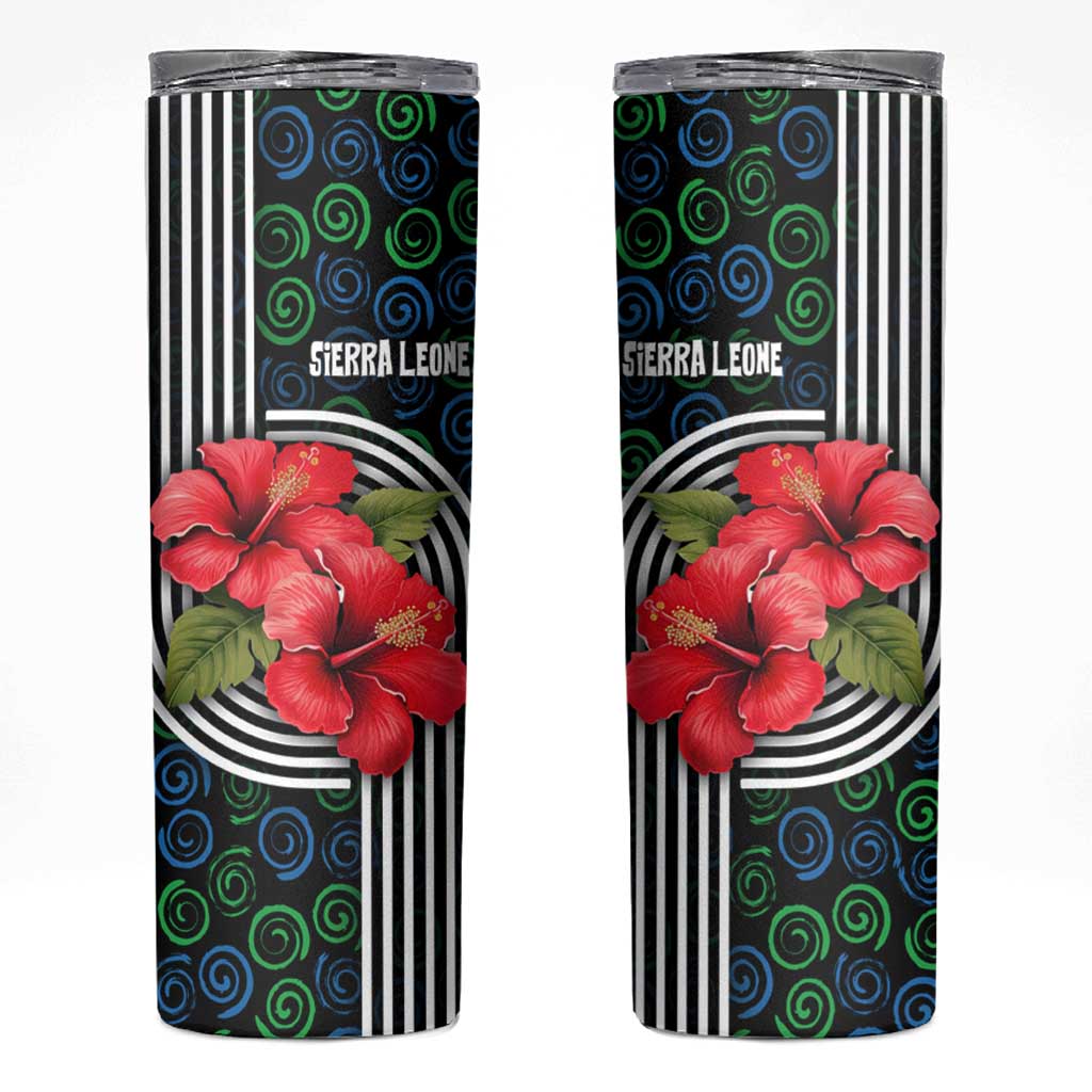 Sierra Leone Skinny Tumbler with Red Hibiscus Floral Design and Tribal Swirl Pattern