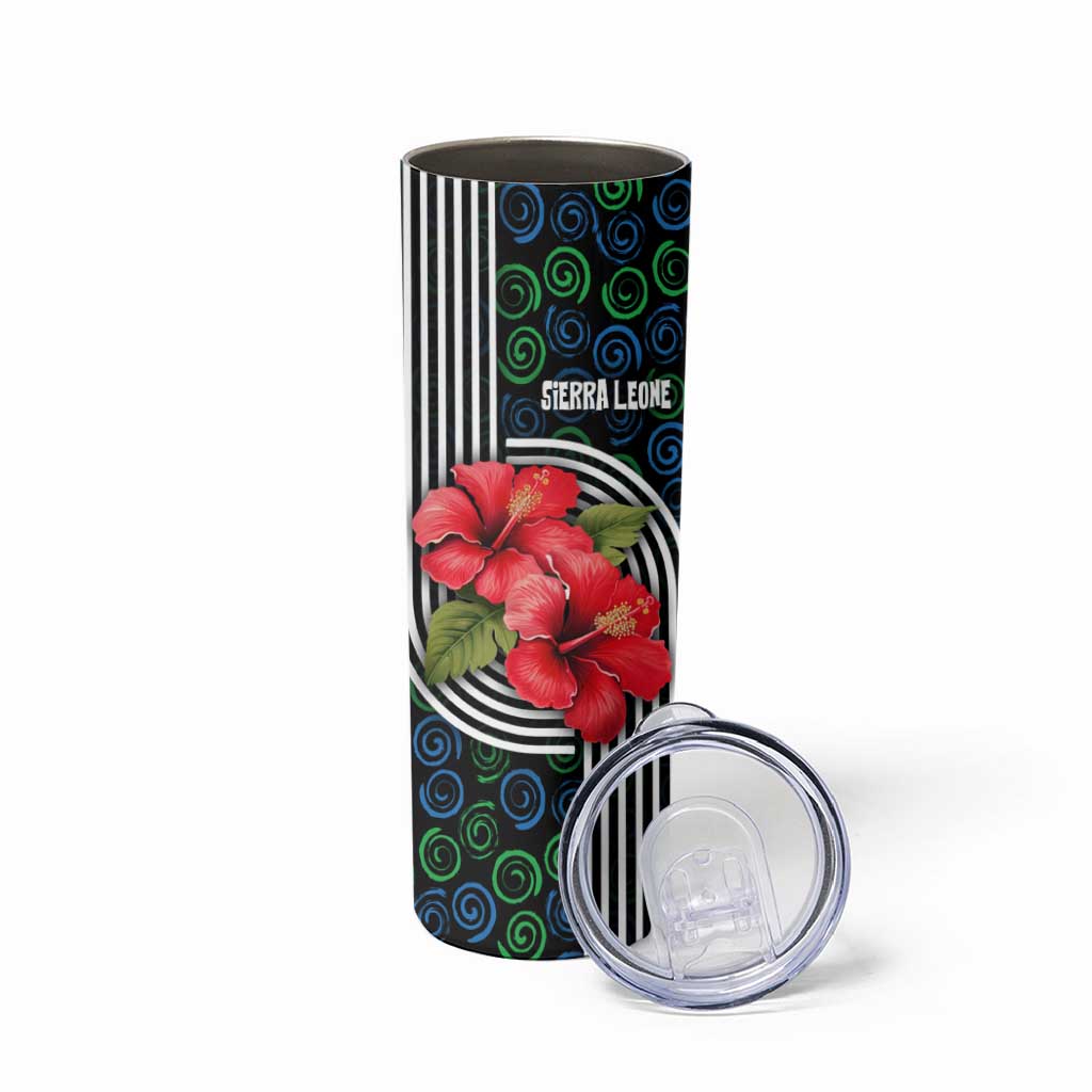 Sierra Leone Skinny Tumbler with Red Hibiscus Floral Design and Tribal Swirl Pattern