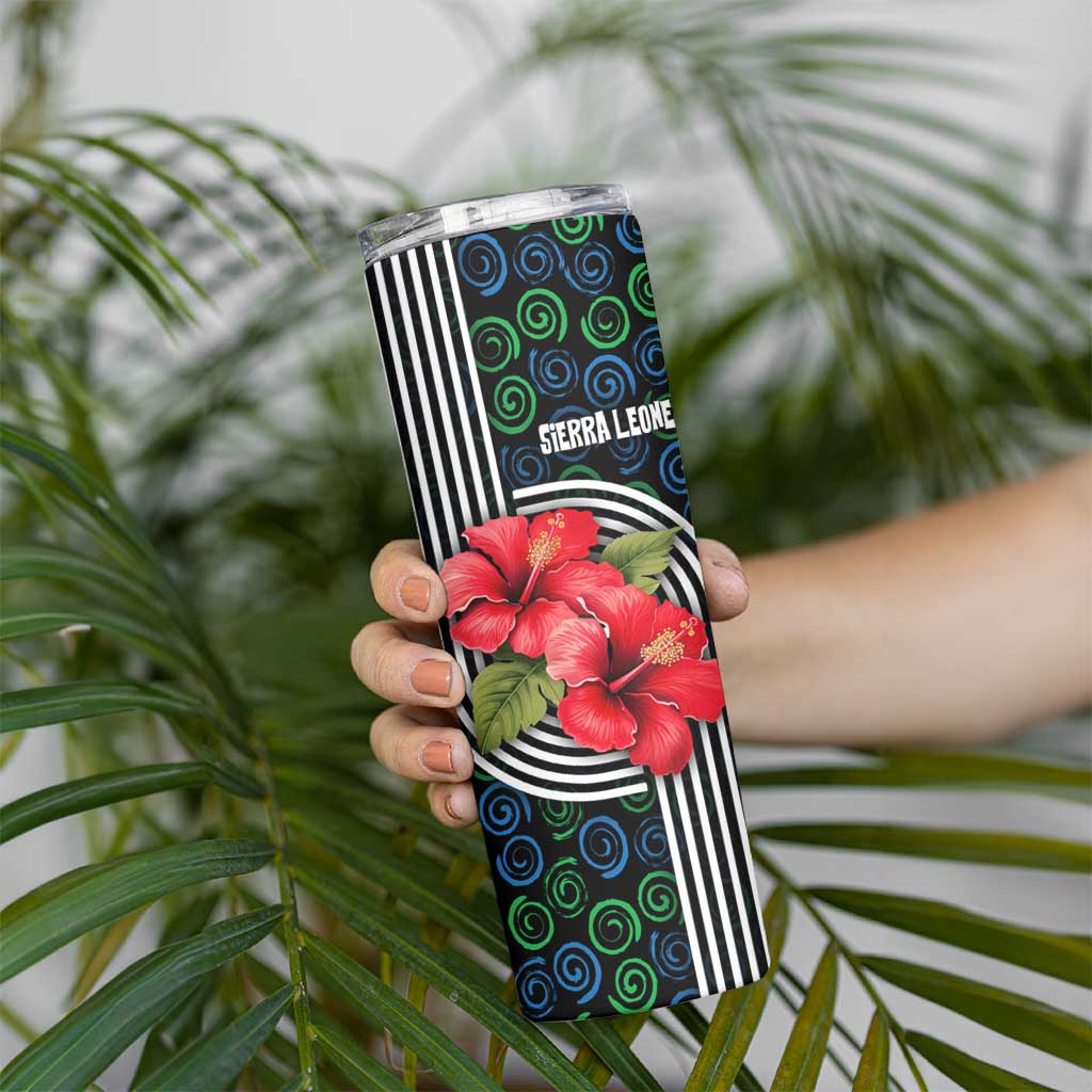 Sierra Leone Skinny Tumbler with Red Hibiscus Floral Design and Tribal Swirl Pattern