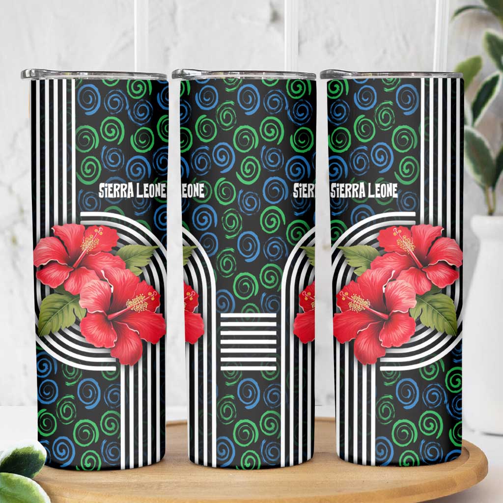 Sierra Leone Skinny Tumbler with Red Hibiscus Floral Design and Tribal Swirl Pattern