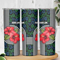 Sierra Leone Skinny Tumbler with Red Hibiscus Floral Design and Tribal Swirl Pattern